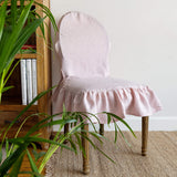 Quartz rose linen ruffled full chair cover in heavyweight 260 g/m² European linen