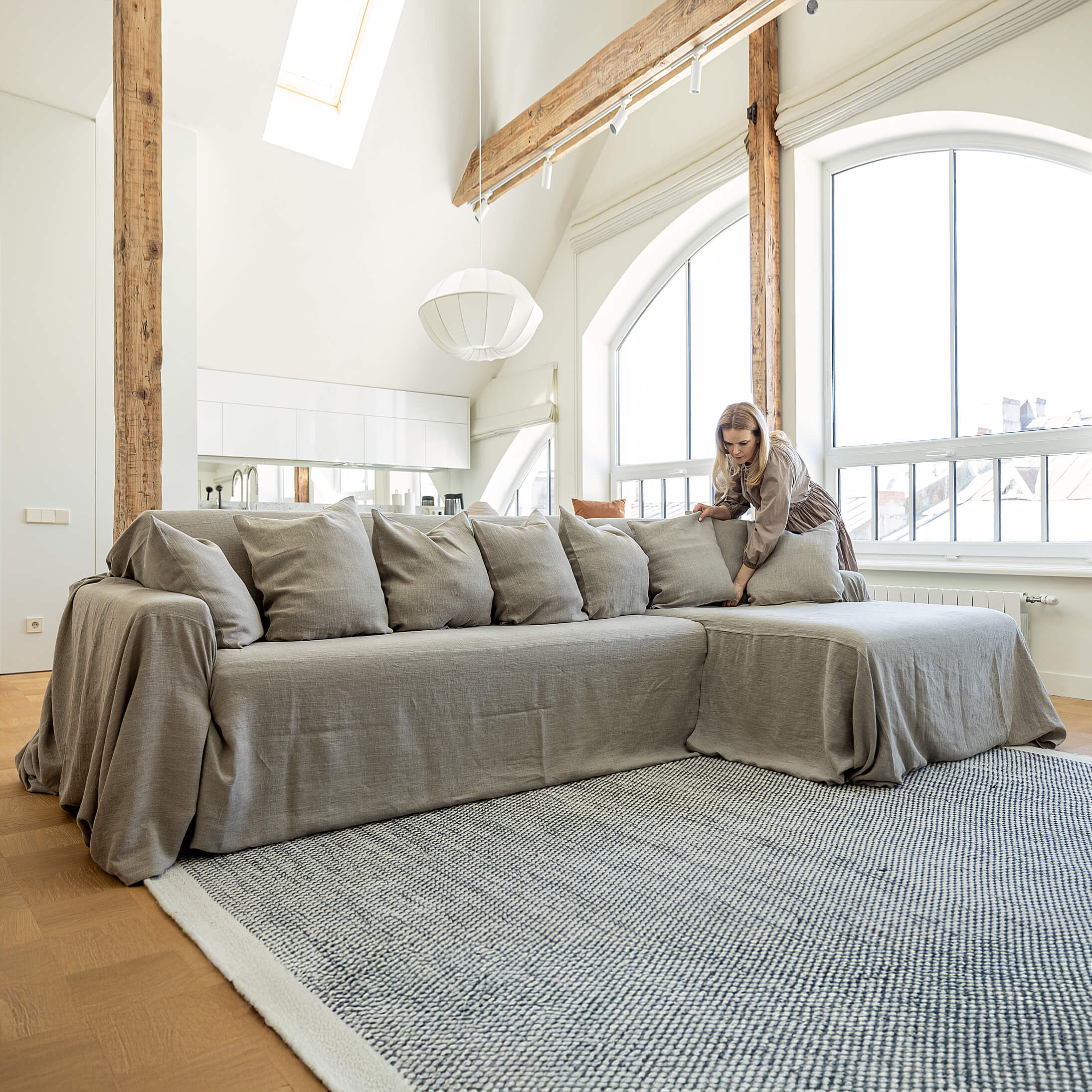 Our rustic unbleached linen sectional couch cover a stylish way to change up the look of the room. Plus, linen has natural properties that make it resistant to stains and easy to clean, which adds to its appeal for everyday use.