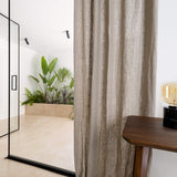Lined rustic unbleached linen curtains with lining, designed and made to provide maximum protection from the sun and heat coming through the window.