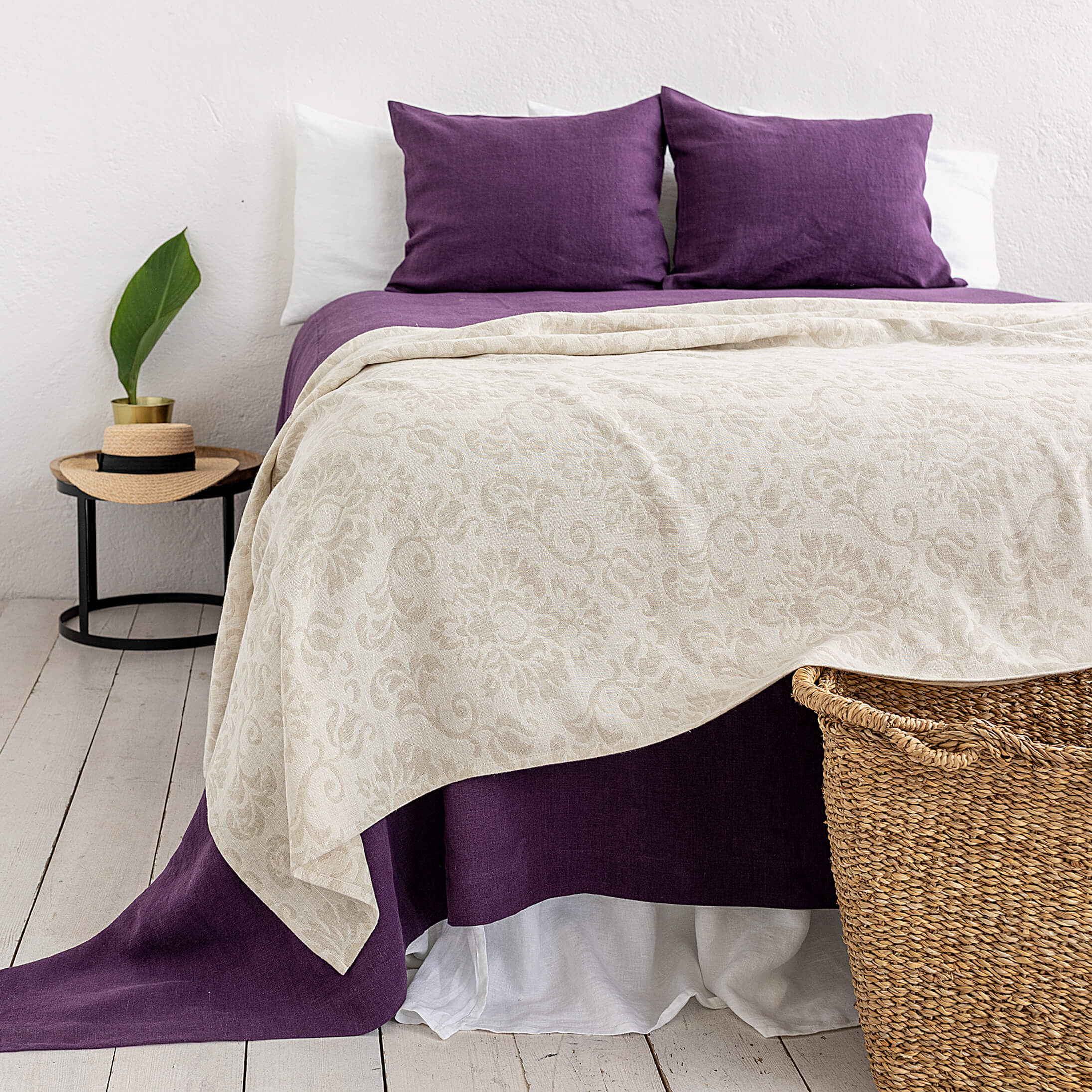 Royal Floral pattern linen throw crafted from a softened natural linen, adds a warmth and style to any bedroom decor.
Whether you choose to drape it as a bed throw or wrap yourself in its soft embrace on chilly evenings, this versatile blanket offers both functionality and elegance.