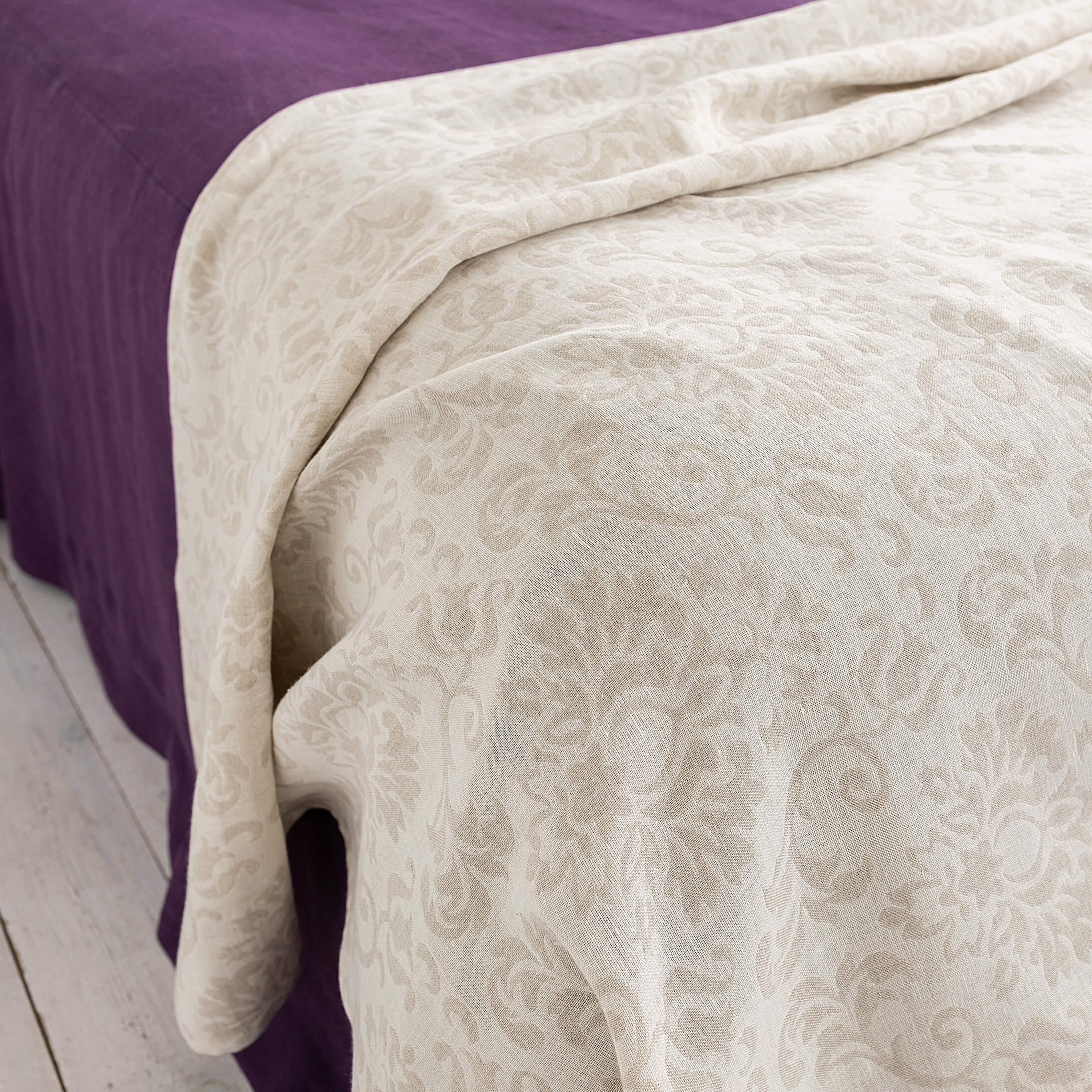 Royal Floral pattern linen throw crafted from a softened natural linen, adds a warmth and style to any bedroom decor.
Whether you choose to drape it as a bed throw or wrap yourself in its soft embrace on chilly evenings, this versatile blanket offers both functionality and elegance.