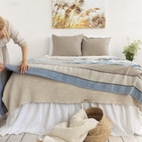 Multicoloured Striped pattern linen throw crafted from a softened natural linen, adds a warmth and style to any bedroom decor.
Whether you choose to drape it as a bed throw or wrap yourself in its soft embrace on chilly evenings, this versatile blanket offers both functionality and elegance.