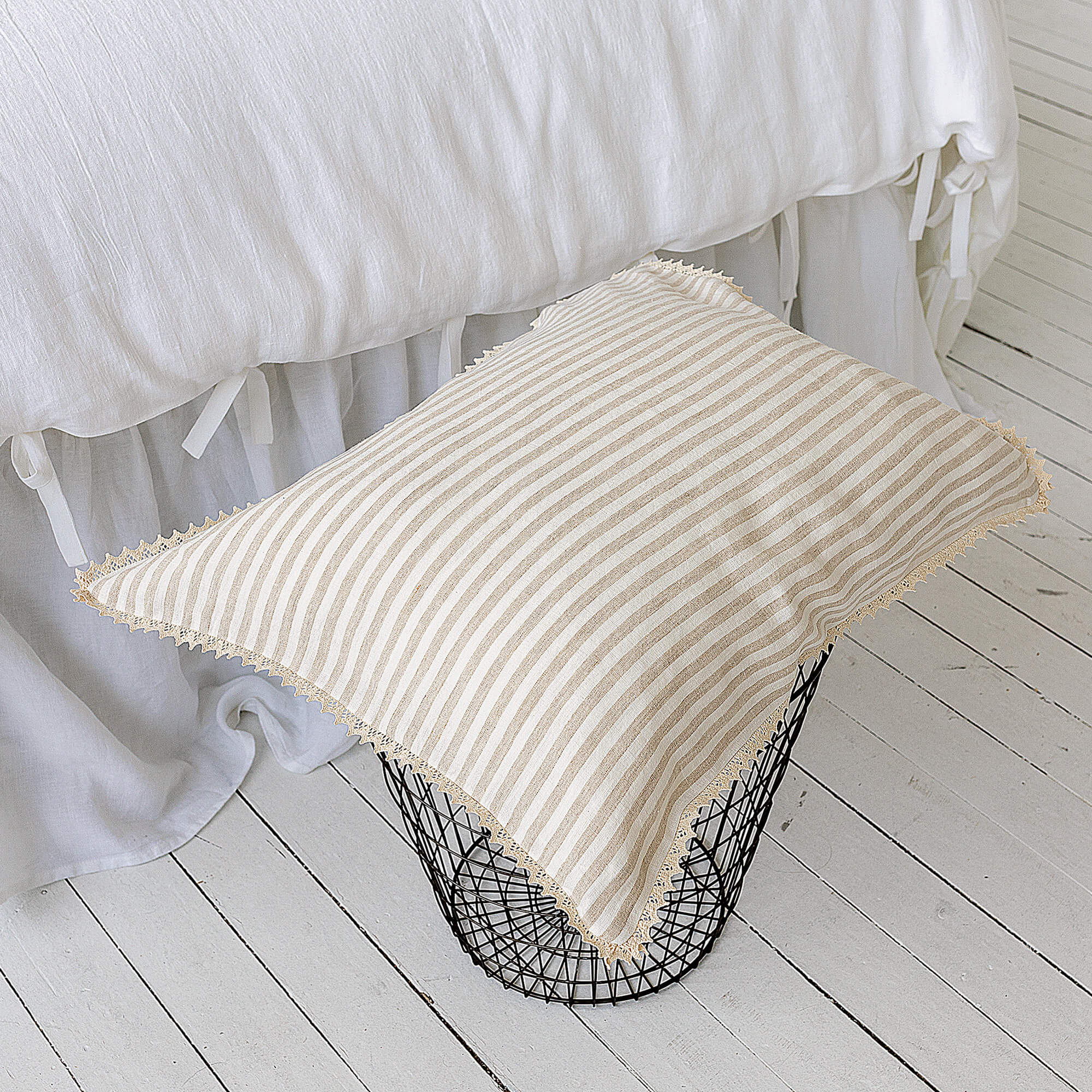 Our striped linen pillows will add a touch of elegance and style to your bedroom.