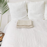 Linen flat sheet, elegantly striped in white and natural tones.
Crafted for the modern bedroom, these sheets offer unparalleled softness and breathability, ensuring a comfortable night's sleep year-round.