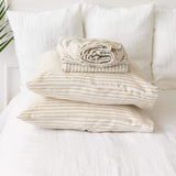 Striped linen sheets will grant luxurious comfort and will give your bed new elegant look.
Crafted to elevate your sleeping experience, each set includes soft fitted sheet, a flat sheet and two pillowcases.