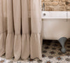 Our tie top natural unbleached linen shower curtains with ruffles are designed and made to give your home a unique and timeless charm, and no matter the style of your home, linen can fit into any interior.
