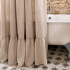 Our tie top natural unbleached linen shower curtains with ruffles are designed and made to give your home a unique and timeless charm, and no matter the style of your home, linen can fit into any interior.