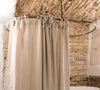 Our tie top natural unbleached linen shower curtains with ruffles are designed and made to give your home a unique and timeless charm, and no matter the style of your home, linen can fit into any interior.