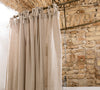 Our tie top natural unbleached linen shower curtains with ruffles are designed and made to give your home a unique and timeless charm, and no matter the style of your home, linen can fit into any interior.