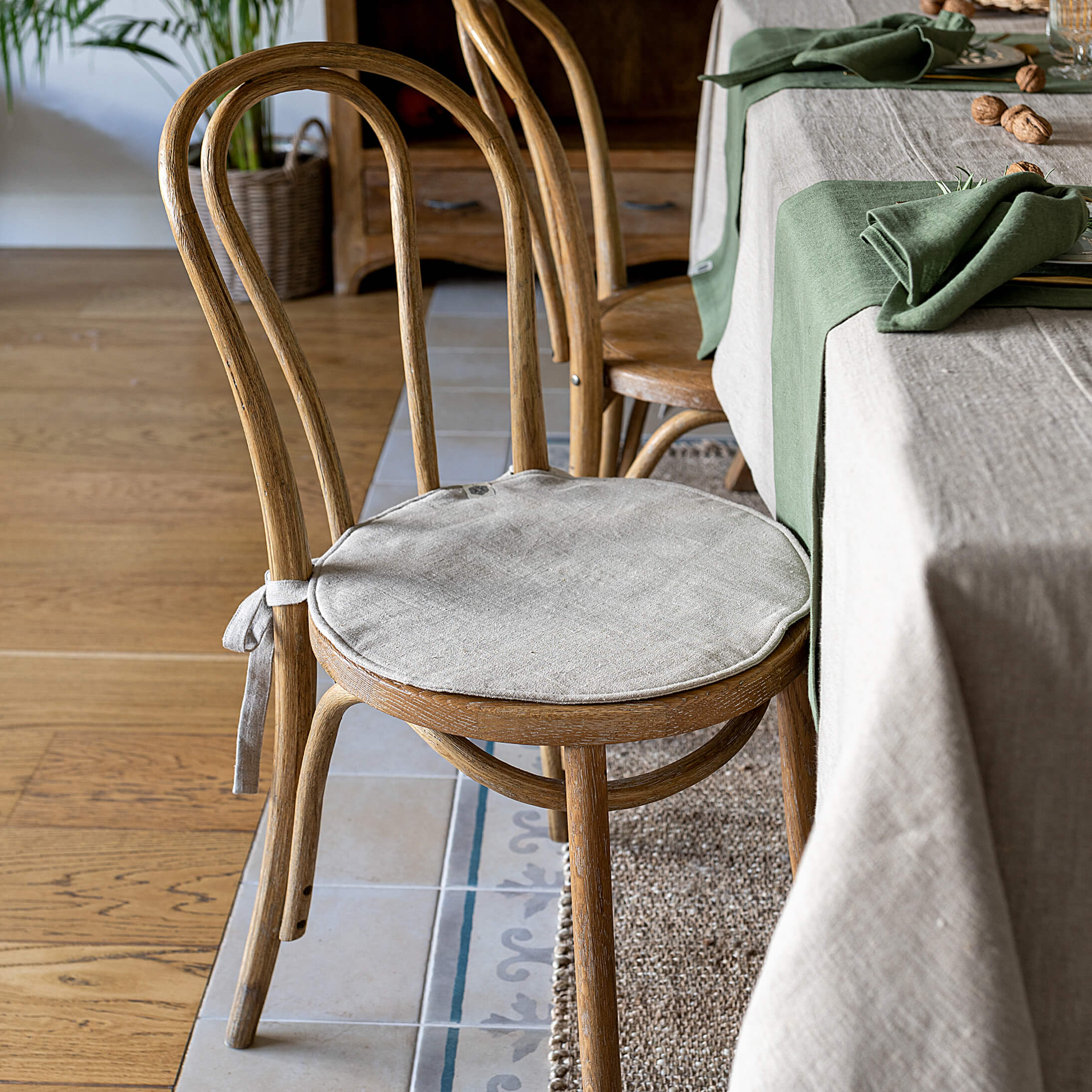 Say goodbye to worrying about stains or scratches, and hello to a beautifully refreshed chair that's both inviting and protected. Natural Linen chair cover with soft padding inside.