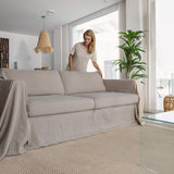 This natural linen cover enhance your decor, but it also serves as a shield against the playful antics of your beloved pets, safeguarding your couch from any potential damage.