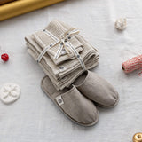 Natural waffle linen towels and rustic linen slippers gift set in European linen