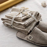 Natural waffle linen towels and rustic linen slippers gift set in European linen