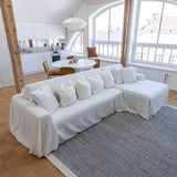 White Linen Sectional Couch Cover