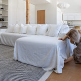 White Linen Sectional Couch Cover