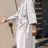 Men's White Linen Bathrobe