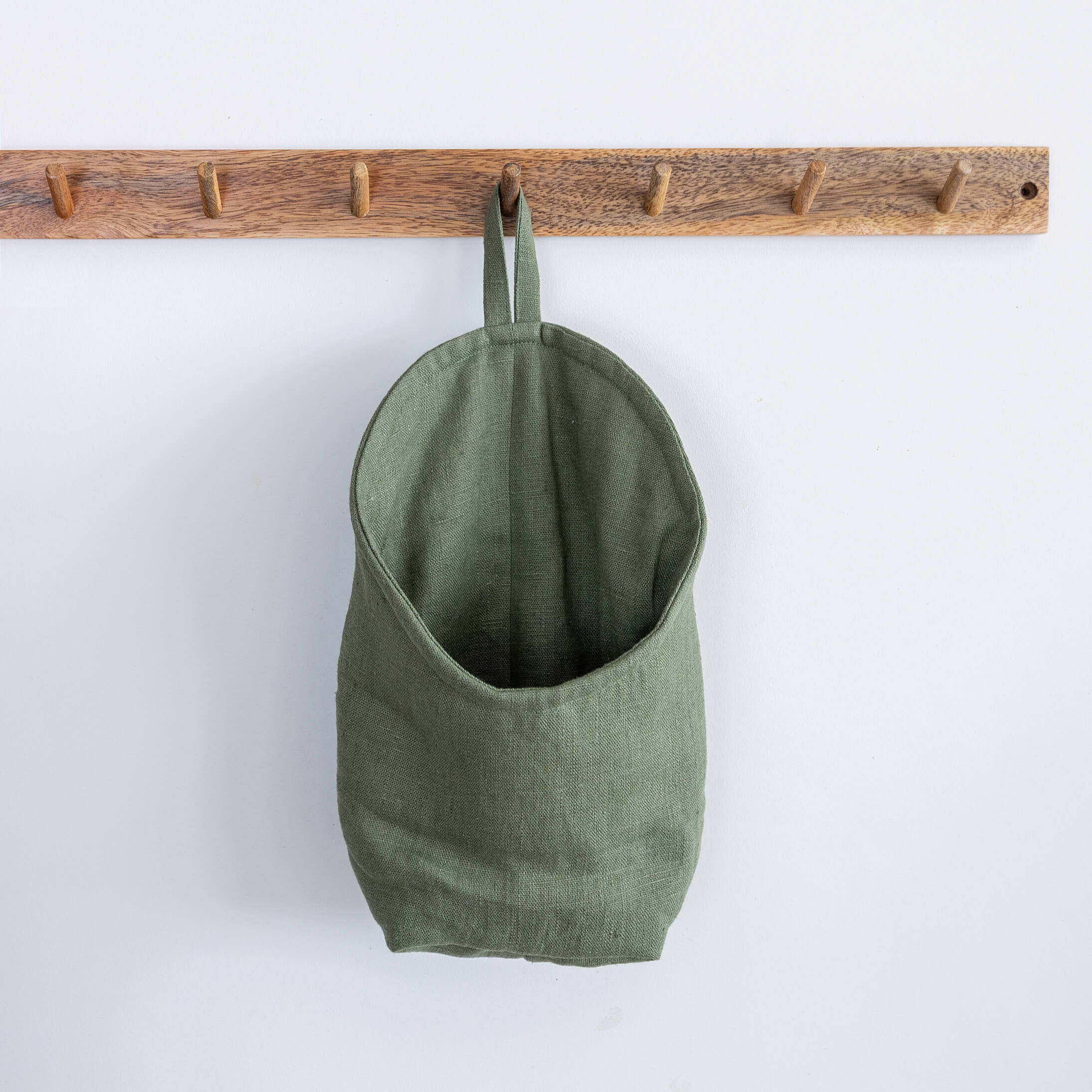 Moss Green linen hanging bag in heavyweight 260 g/m² European linen