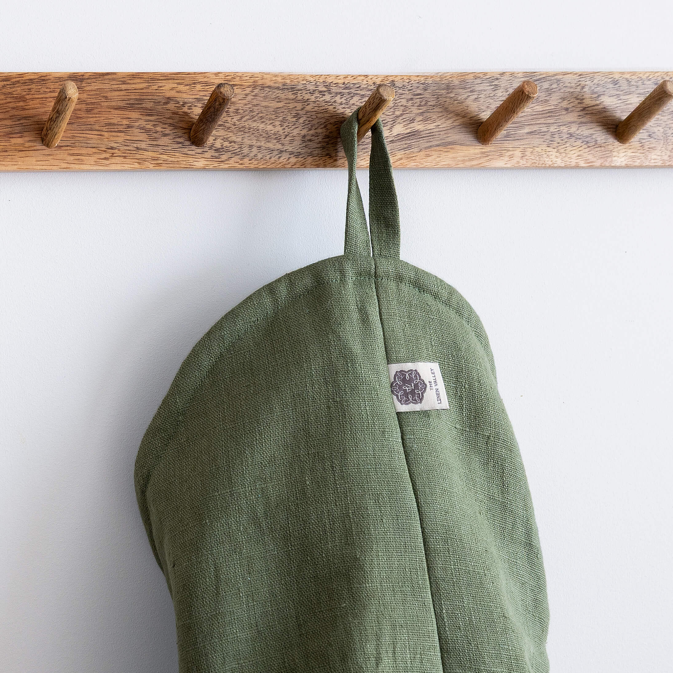 Moss Green linen hanging bag in heavyweight 260 g/m² European linen