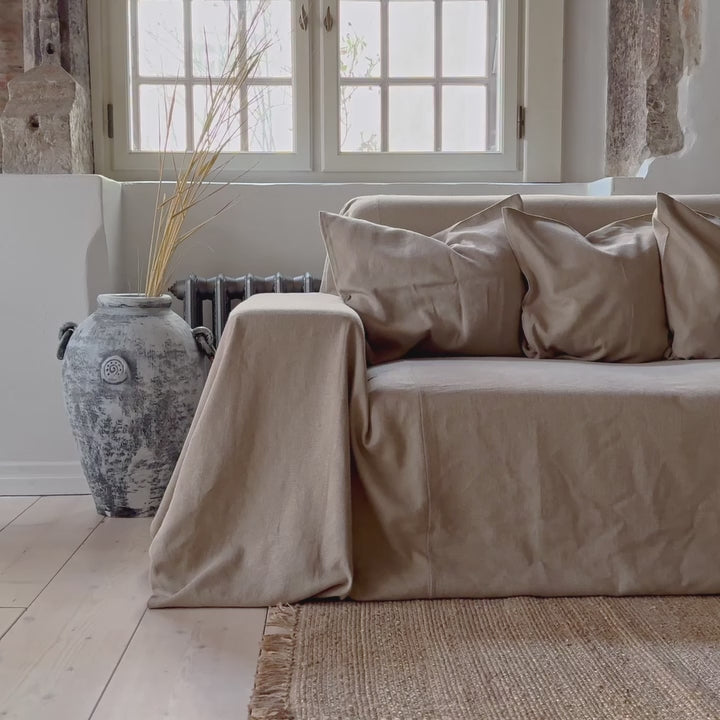 Our heavy rustic unbleached linen couch cover a stylish way to change up the look of the room. If you're a pet owner, rest assured that your beloved companions can enjoy lounging on the couch without causing any damage.