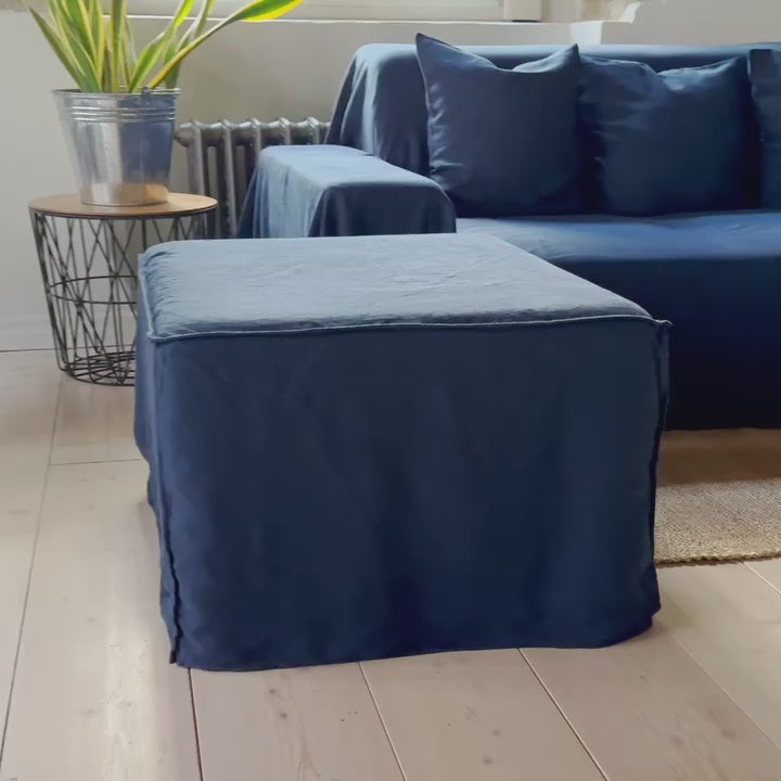 Navy blue linen ottoman cover – the ultimate solution for giving your ottoman a fresh look and upgrading your interior effortlessly. Crafted with care, our ottoman cover is made from high quality linens, available in a range of colours.