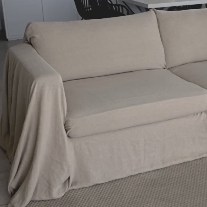 This natural linen cover enhance your decor, but it also serves as a shield against the playful antics of your beloved pets, safeguarding your couch from any potential damage.