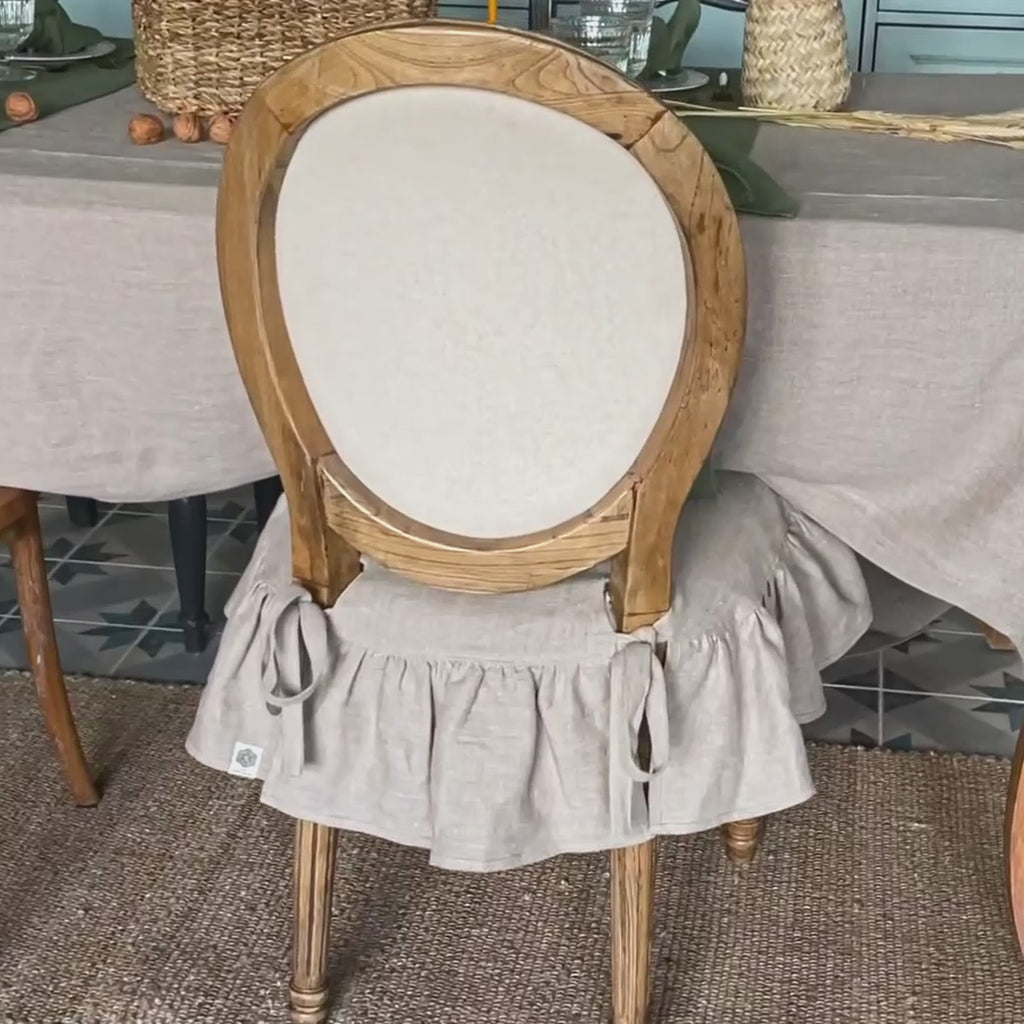 Our rustic unbleached linen  slipcovers offer both practicality and aesthetic appeal. The covers will protect dining chairs from spills and stains, also enhance the visual appeal of your space with their timeless natural style. Slipcovers will simply change your chairs' appearance and provide an elegant solution.