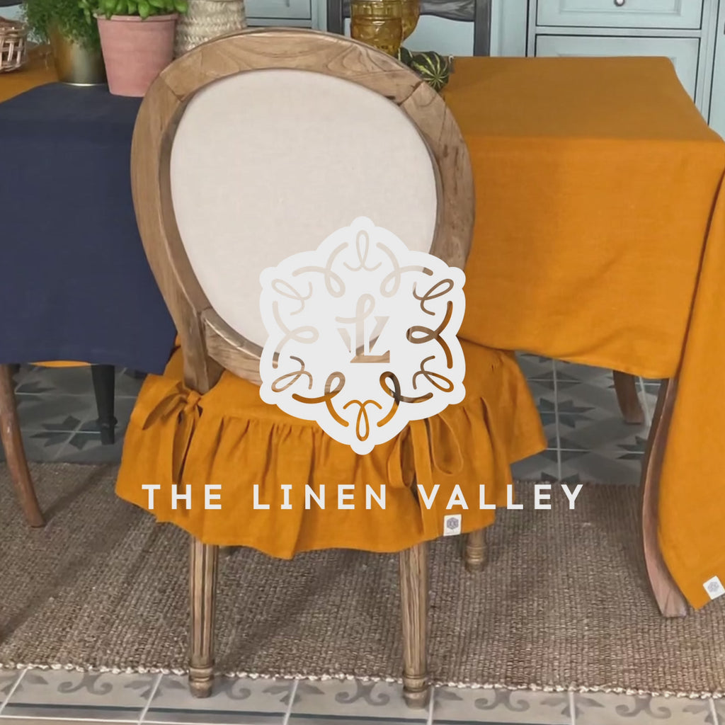 Our amber yellow linen slipcovers offer both practicality and aesthetic appeal. The covers will protect dining chairs from spills and stains, also enhance the visual appeal of your space with their timeless natural style. Slipcovers will simply change your chairs' appearance and provide an elegant solution.