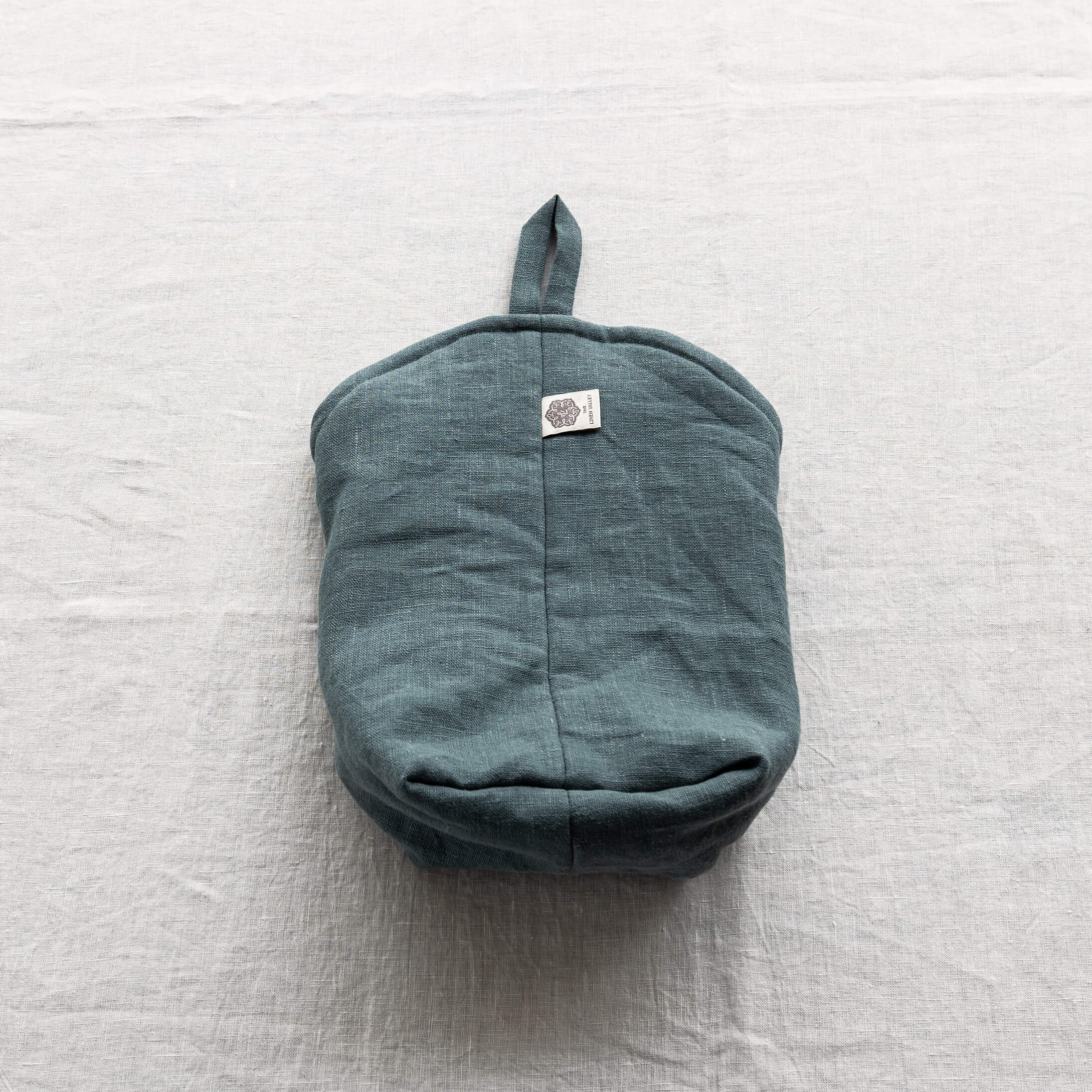 Teal Blue linen hanging bag in heavyweight 260 g/m² European linen