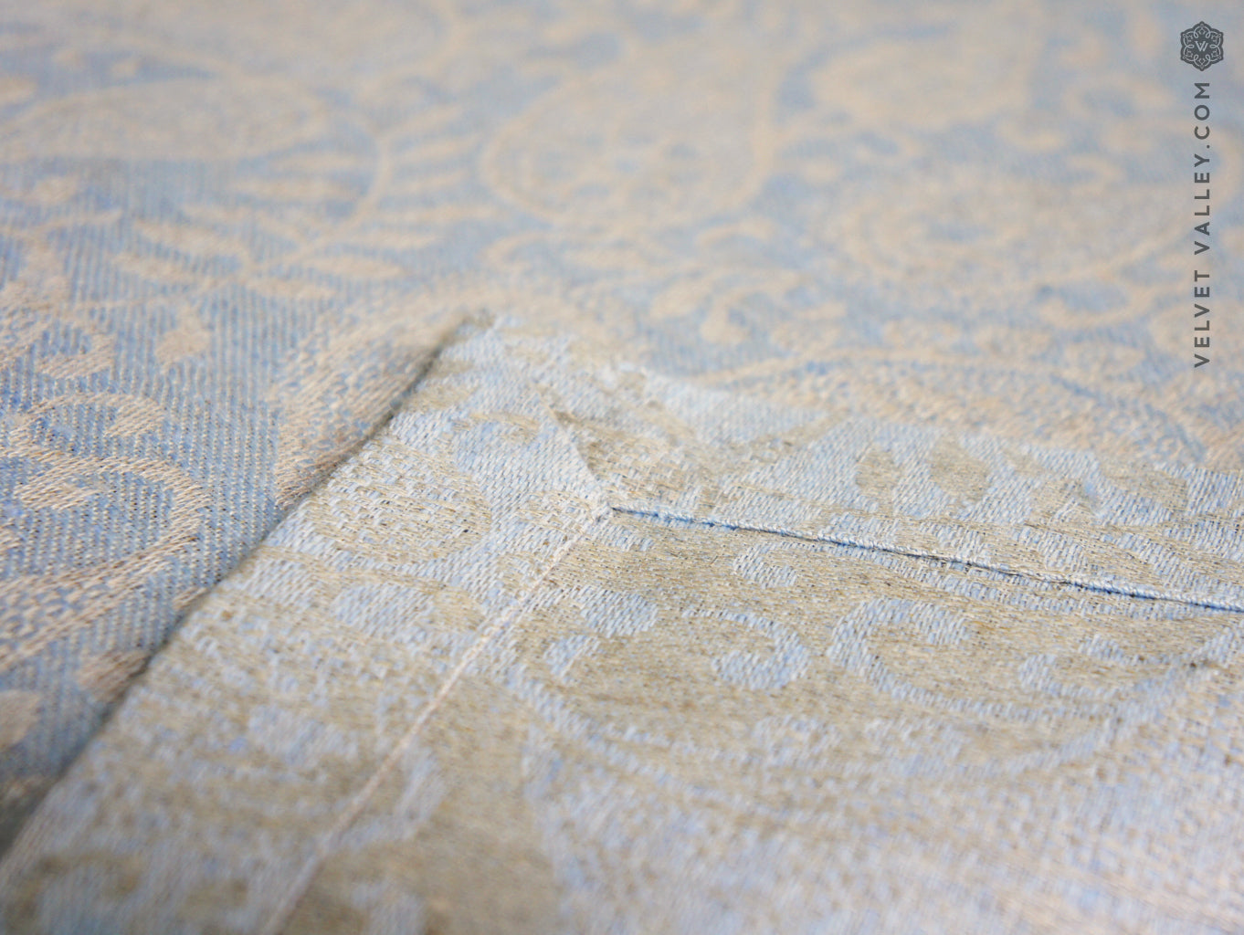 Natural linen light blue  tablecloth - Velvet Valley