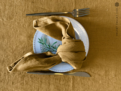 Linen mustard brown napkin set: 4, 6, 8, 10, 12 napkins - Velvet Valley