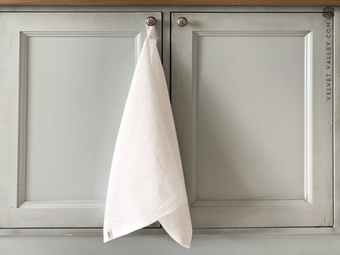 Linen optical white tea towel - Velvet Valley
