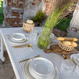 Striped Linen Tablecloth with Ruffles - The Linen Valley