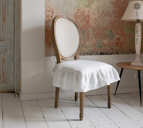 Antique Linen Chair Slip Cover with Ruffle