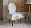LINEN chair slip cover with ruffle - French Brasserie Oval Chair