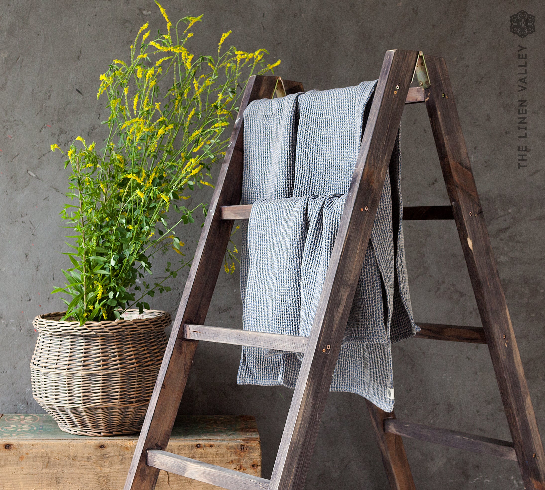 Blue Melange Linen Towel And Set - The Linen Valley