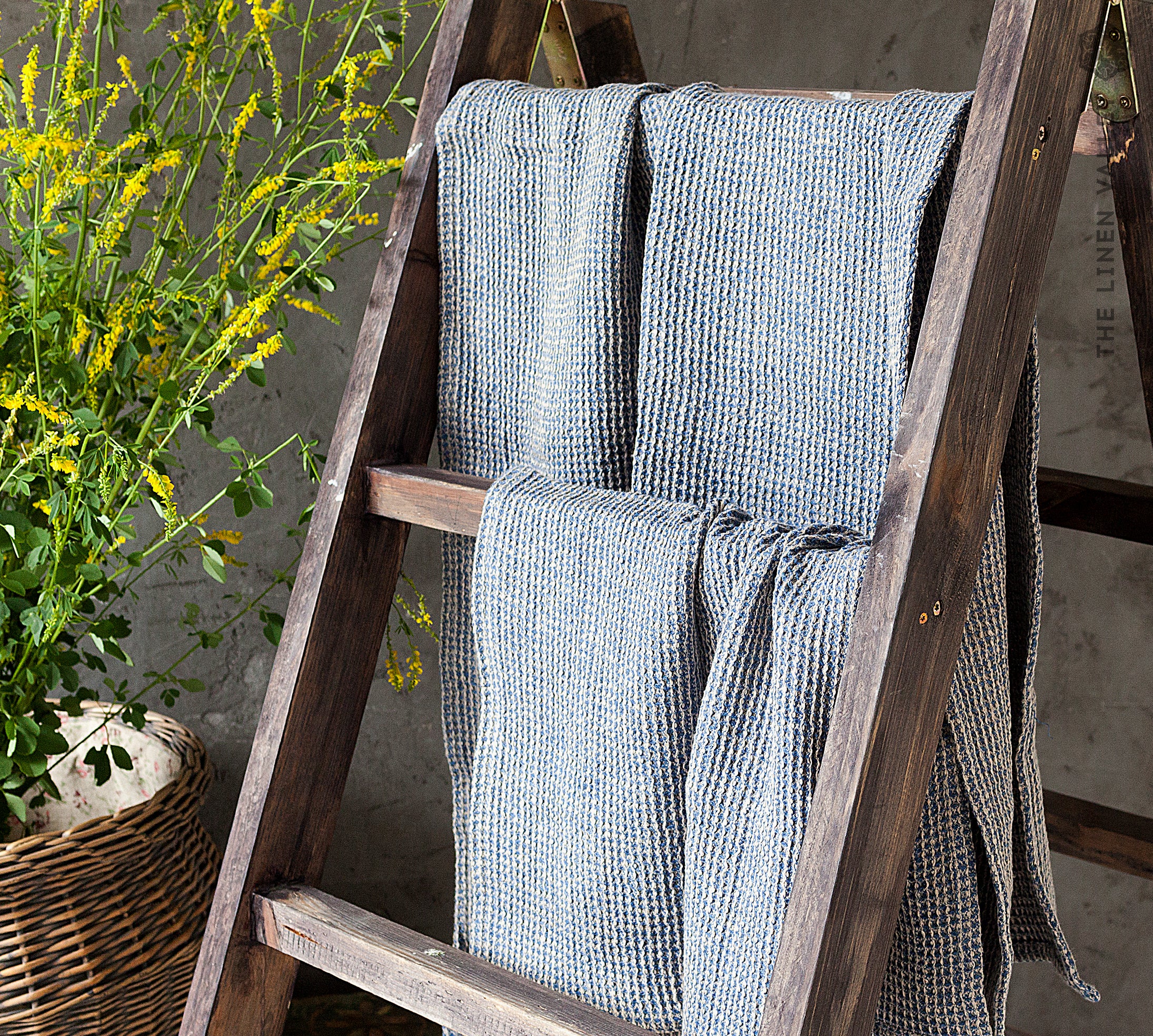 Blue Melange Linen Towel And Set - The Linen Valley