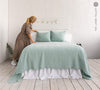 DUCK EGG blue linen bedspread - light blue king/queen size bed cover.