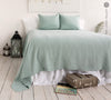 DUCK EGG blue linen bedspread - light blue king/queen size bed cover.