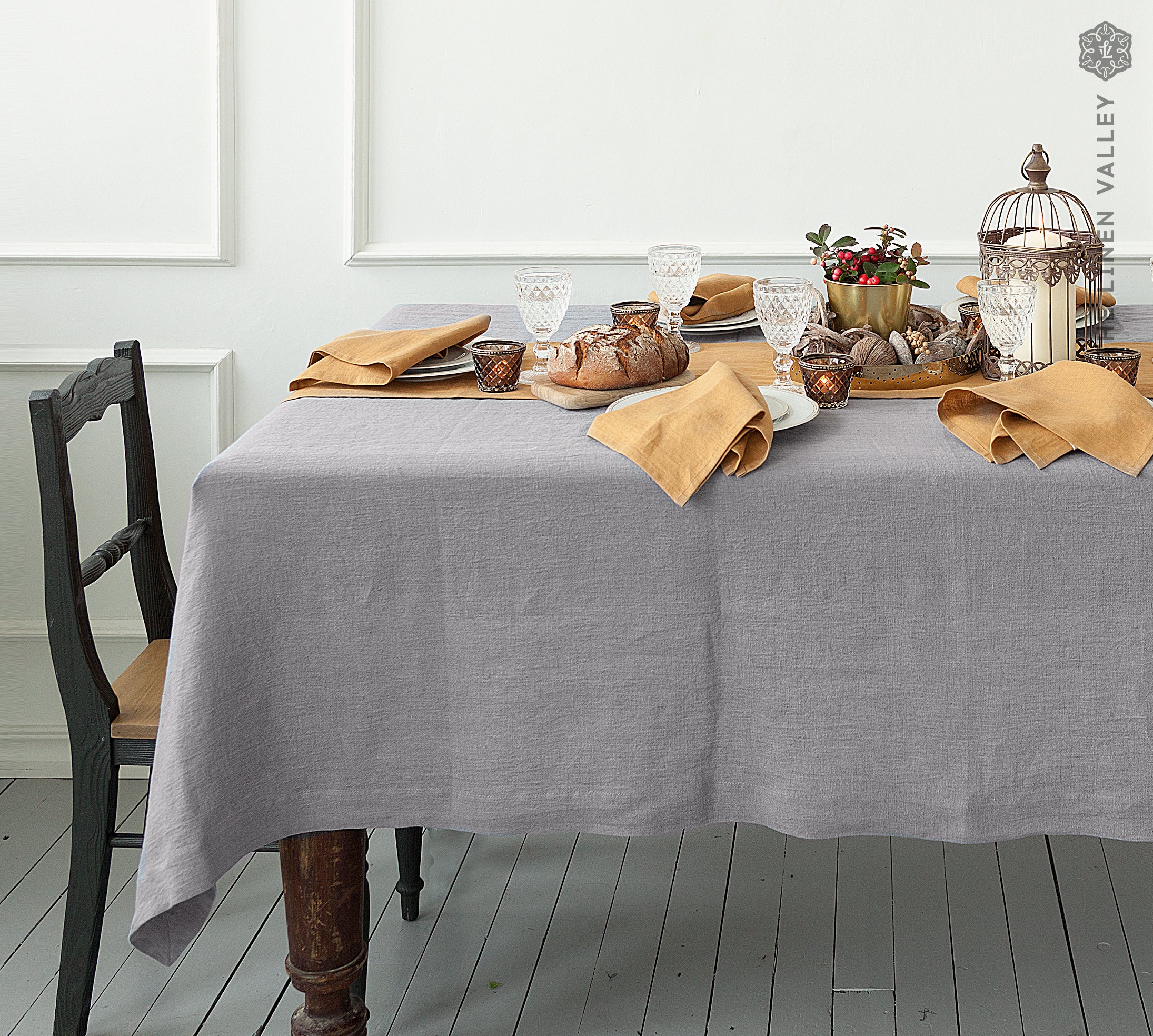Custom order- CHARCOAL GREY linen tablecloth - The Linen Valley