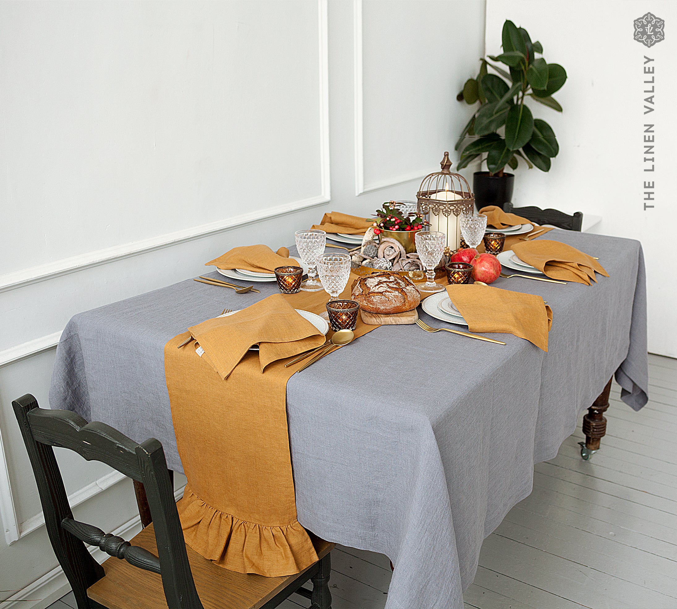 Custom order- CHARCOAL GREY linen tablecloth - The Linen Valley