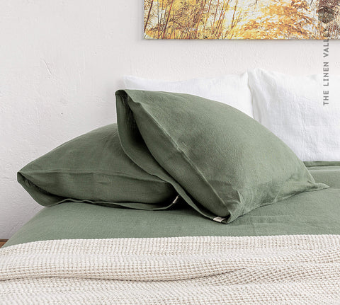 MOSS GREEN linen pillow sham - handmade from the highest quality linen.