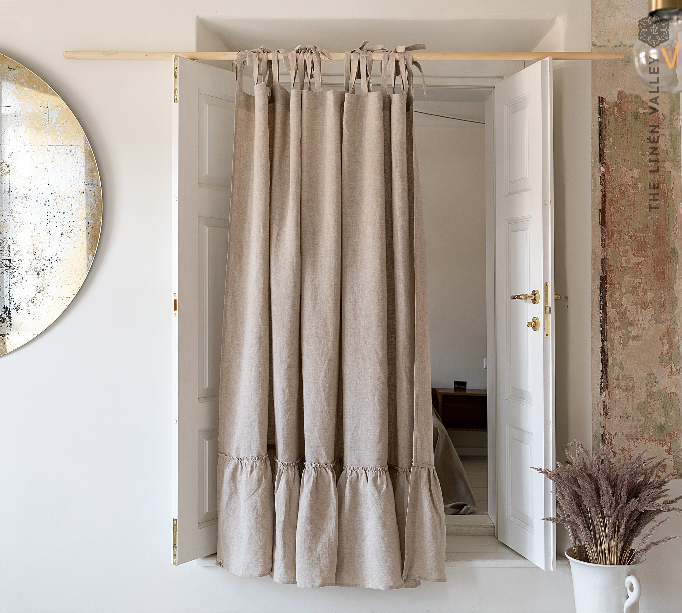 CUSTOM ORDER - NATURAL UNBLEACHED linen curtains with ruffles (2 panels) - The Linen Valley