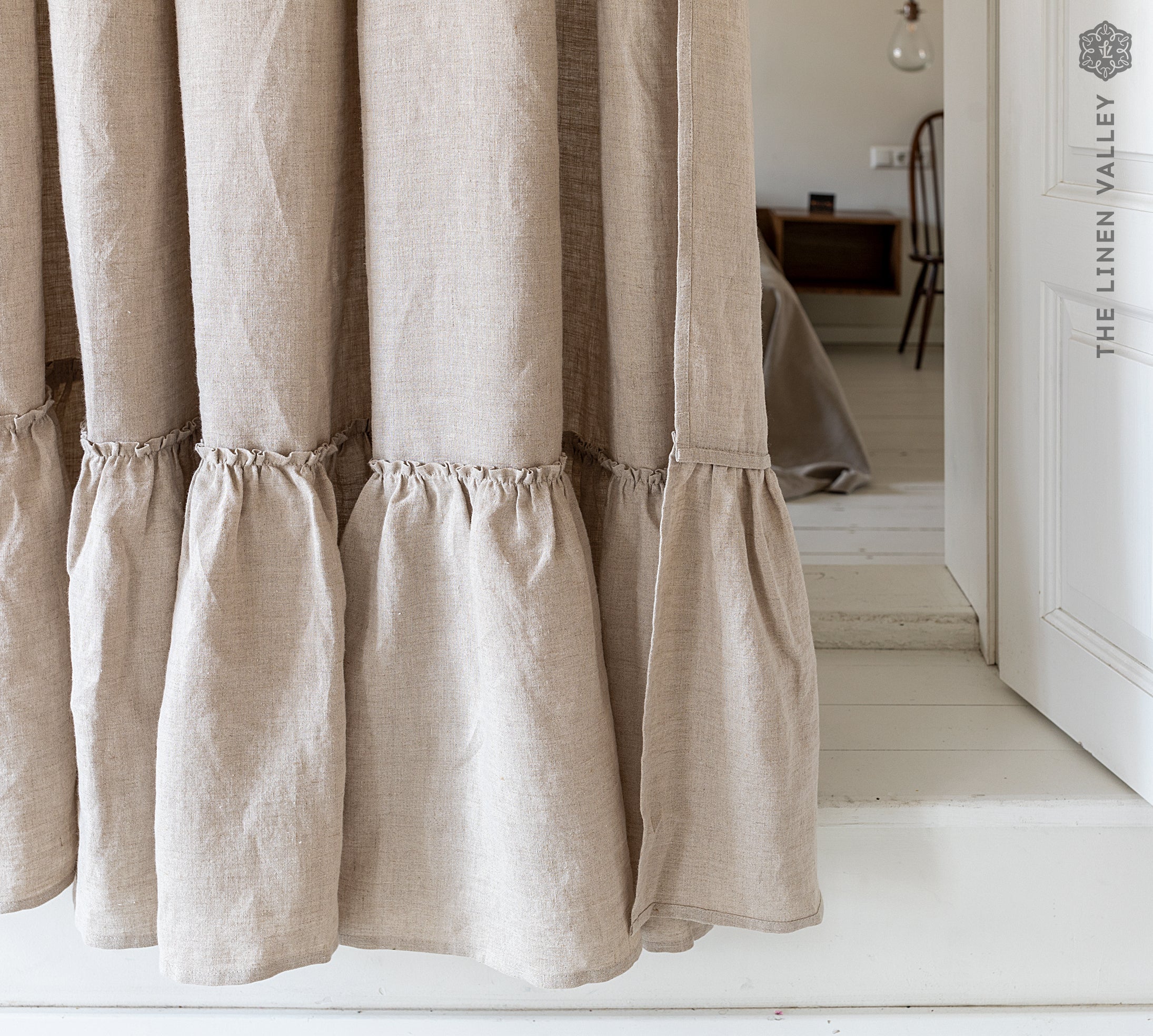 CUSTOM ORDER -NATURAL UNBLEACHED linen curtain with ruffles (1 panel) - The Linen Valley