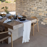 Off White Linen Table Runner with Ruffle