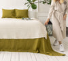 The olive green linen bedspread has been carefully designed to suit a wide range of interior styles and to blend perfectly in both classic and contemporary home spaces.Our linen bedspreads are extremely versatile, fitting into a wide range of interiors and complementing them perfectly, adding new colours and emotions.