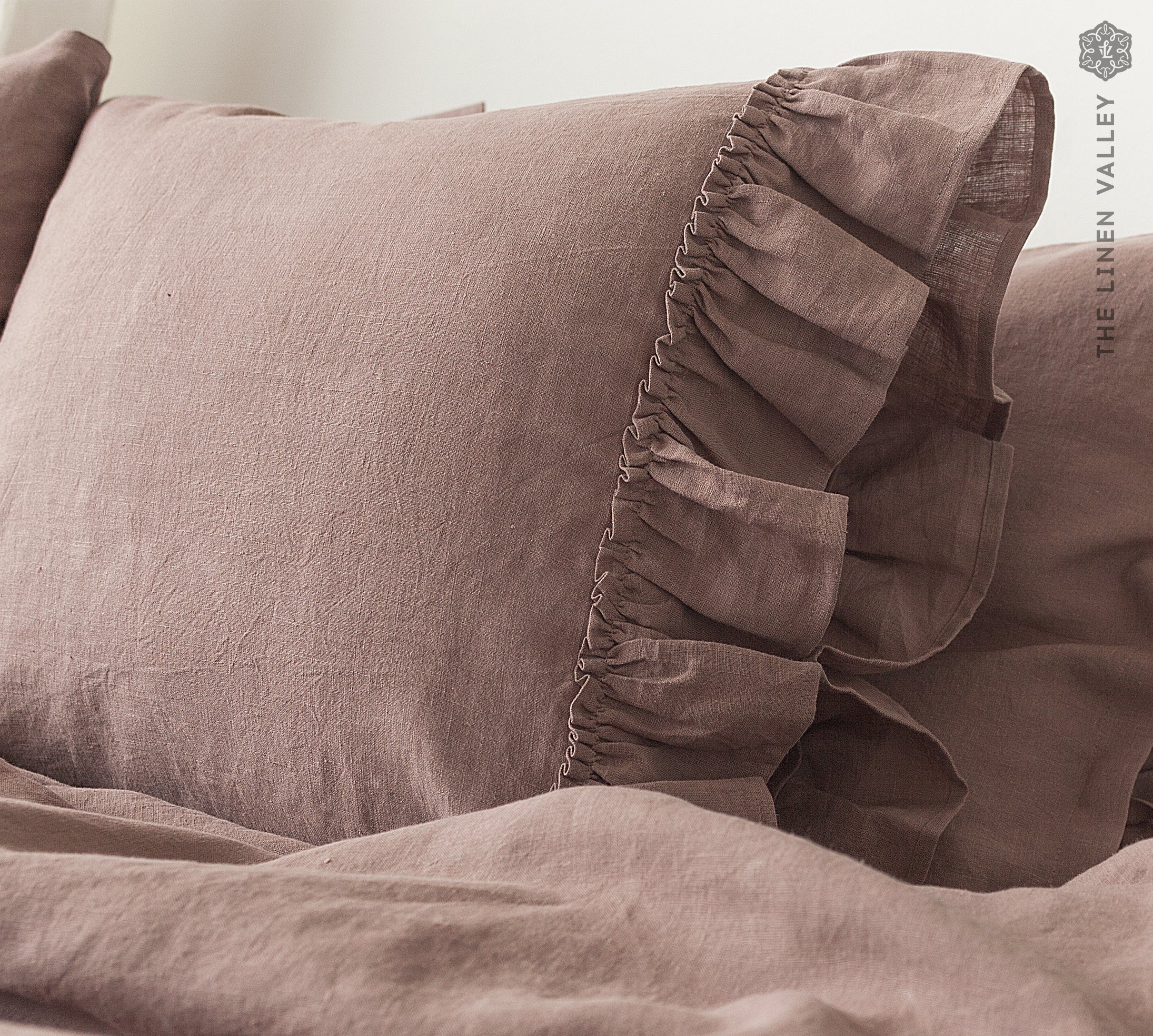 Rustic Rose Linen Pillowcase with Ruffles - The Linen Valley