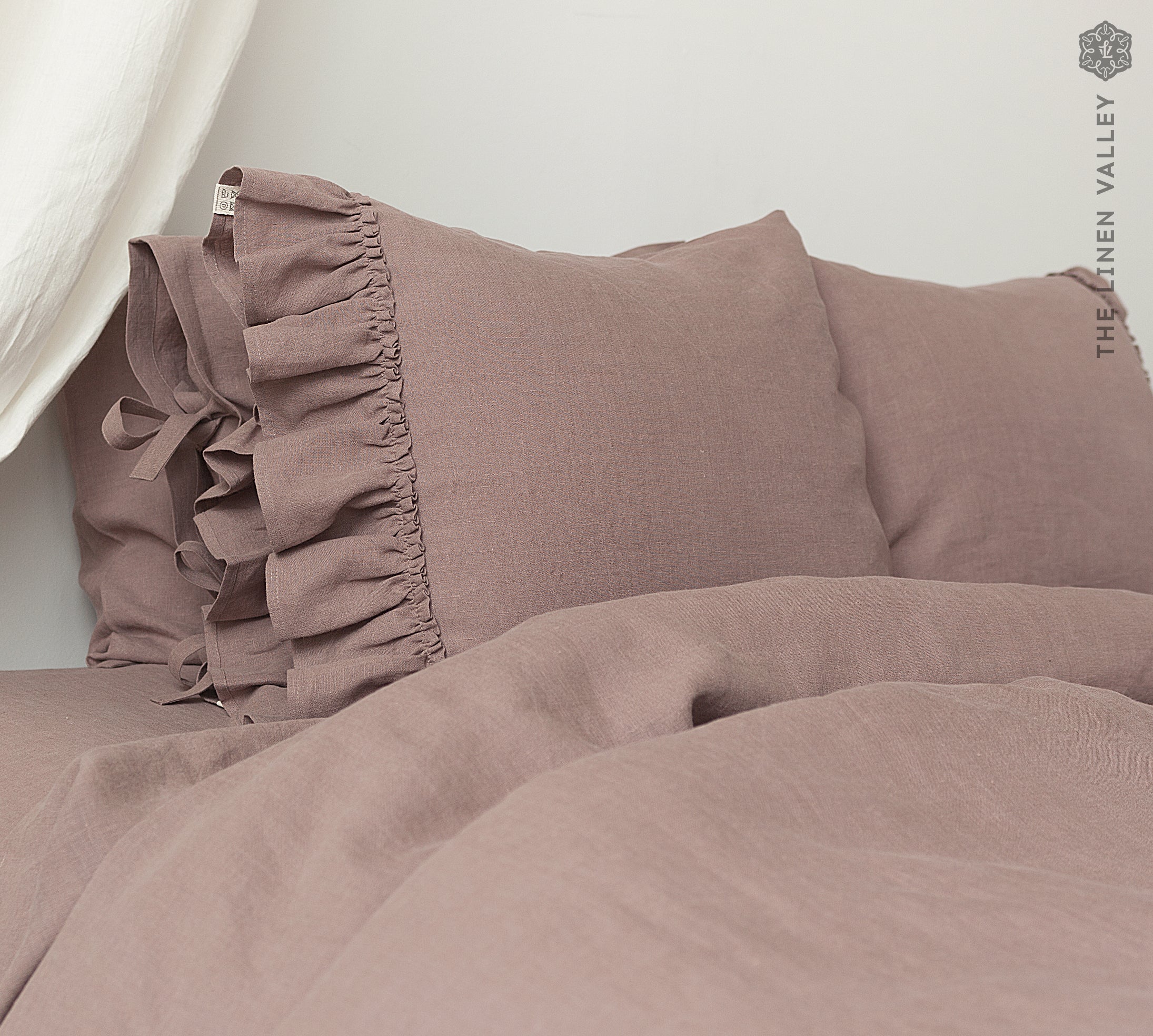 Rustic Rose Linen Pillowcase with Ruffles - The Linen Valley