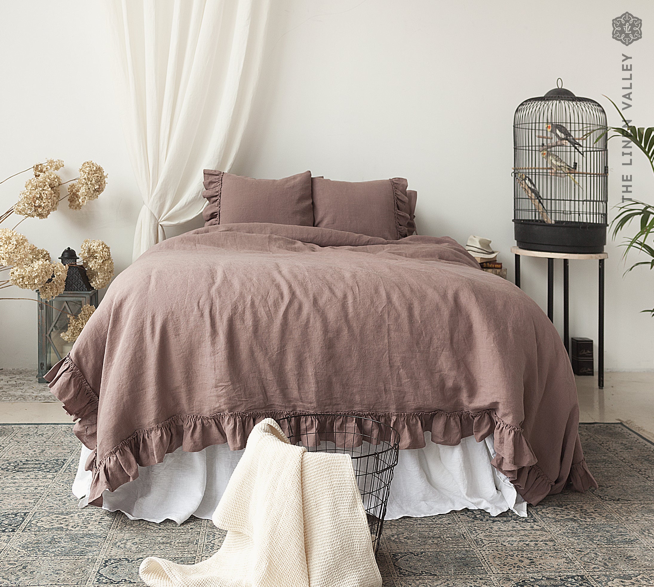 Rustic Rose Linen Pillowcase with Ruffles - The Linen Valley