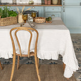 Striped Linen Tablecloth with Ruffles - The Linen Valley