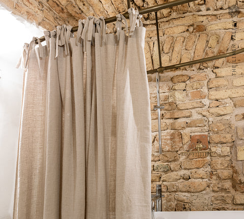 Natural Unbleached Linen Shower Curtain with Ruffles (1 pcs)